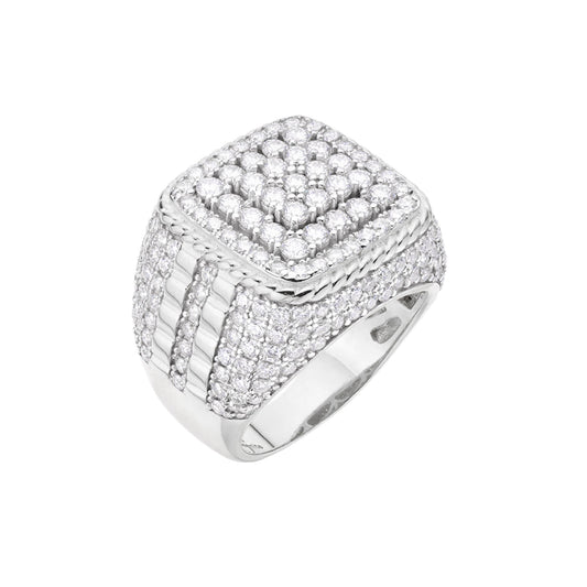 S.Silver Round Moissanite Designer Mens Ring RP 3-7/8 Cttw