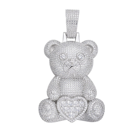 S.Silver 60mm Round Baguette Moissanite Teddy Animal Pendant RP 20-7/8 Cttw