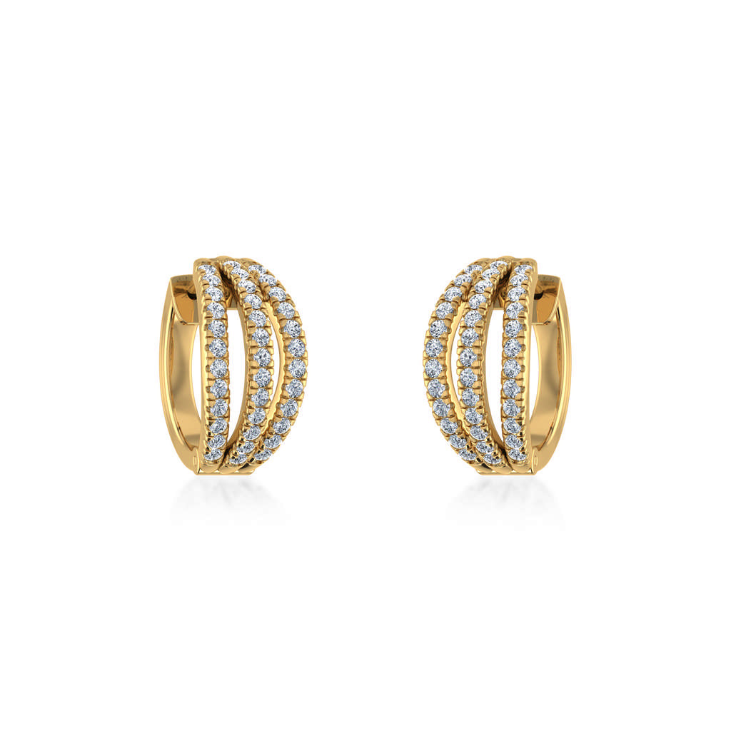 10K Yellow Gold Womens Round Diamond Small Huggies Earrings 3/4 Cttw
