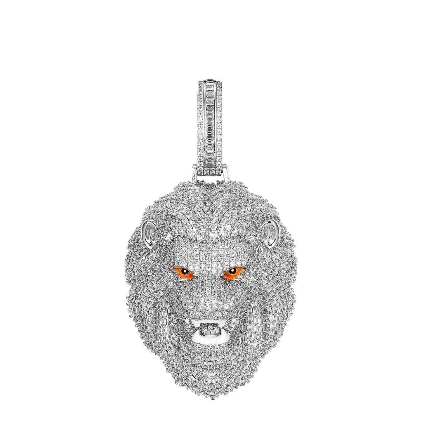 S.Silver CZ Roaring Lion Animal Pendant RP